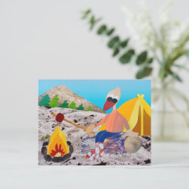 Eend op strand met kampvuur vakantie camping life briefkaart