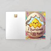 Eend overleefde de paaseierjacht folie wenskaart (Buiten Laag)