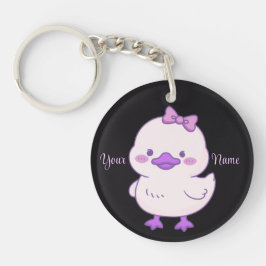 Eend Paarse Strik Schattig Kawaii Zwart Aangepast Sleutelhanger