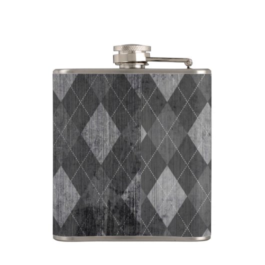 Eend Pictogram op Black Argyle Grunge Heupfles (Achterkant)