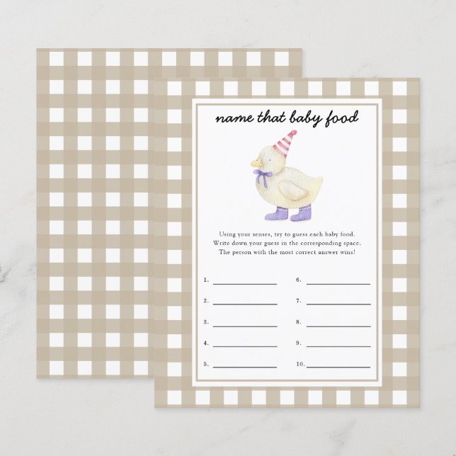Eend - Raad de babyvoedsel shower spel (Voorkant / Achterkant)