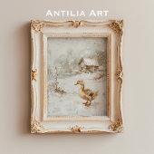 eend schilderij rustiek besneeuwd landschap poster