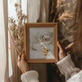  eend schilderij rustiek besneeuwd landschap poster