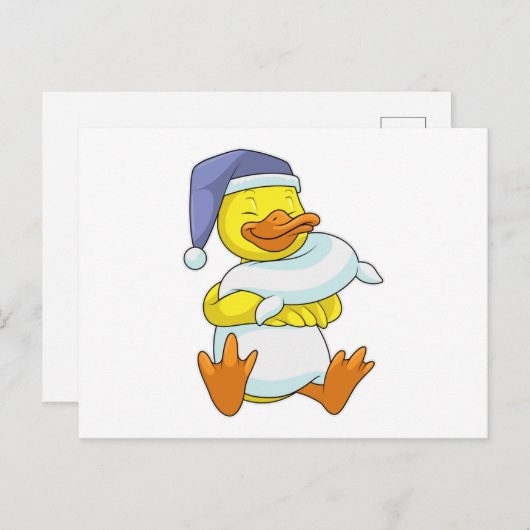 Eend slaapt met slaapmutsje briefkaart (Voorkant / Achterkant)