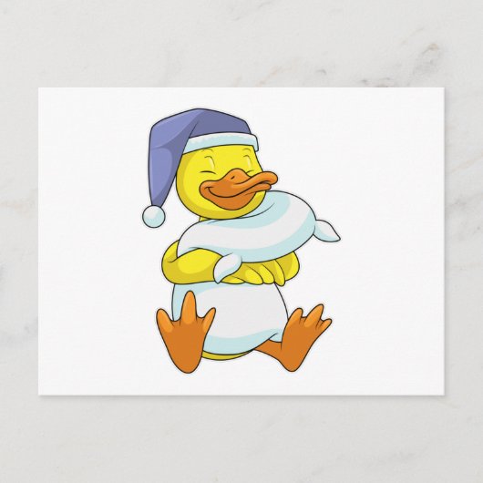 Eend slaapt met slaapmutsje briefkaart (Voorkant)