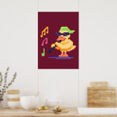 Eend speelt muziek Pixel Art Poster (Keuken)