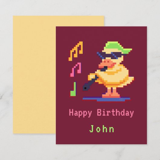 Eend spelen muziek Pixel Art Flat Kaart (Voorkant / Achterkant)