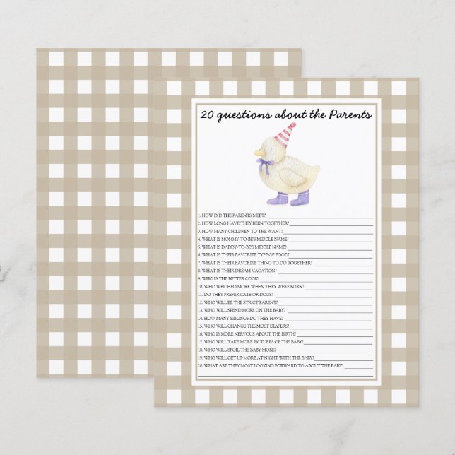 Eend - spelletjes - 20 vragen over de ouders (Voorkant / Achterkant)