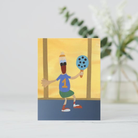 Eend sportief met padel racket number one kanjer briefkaart (Staand voorkant)