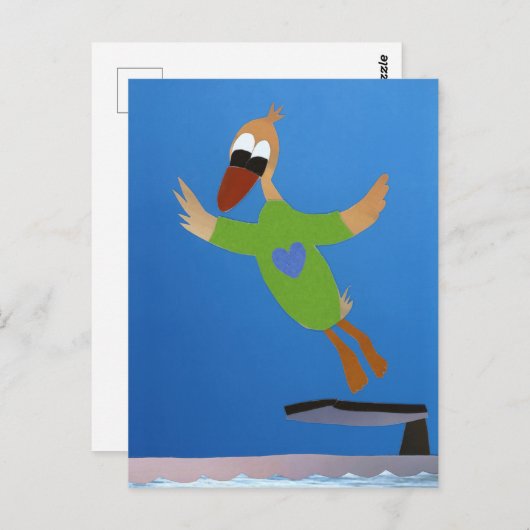 Eend springt van duikplank in water zomer vakantie briefkaart (Voorkant / Achterkant)