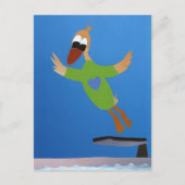 Eend springt van duikplank in water zomer vakantie briefkaart (Voorkant)