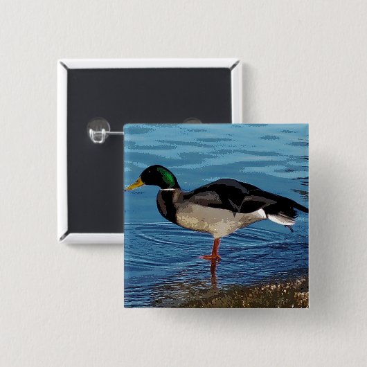 eend vierkante button 5,1 cm (Voorkant /achterkant)