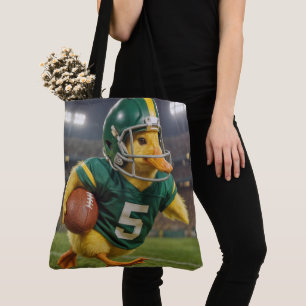 Eend-voetbalspeler in een sportstadion tote bag