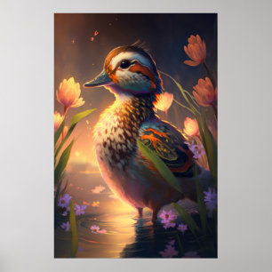 Eend Vogel Dier Portret Schilderij Wildlife Ponds Poster