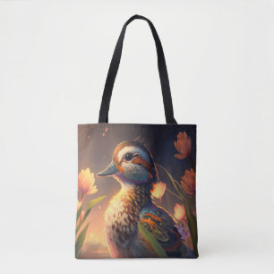 Eend Vogel Dier Portret Schilderij Wildlife Ponds Tote Bag