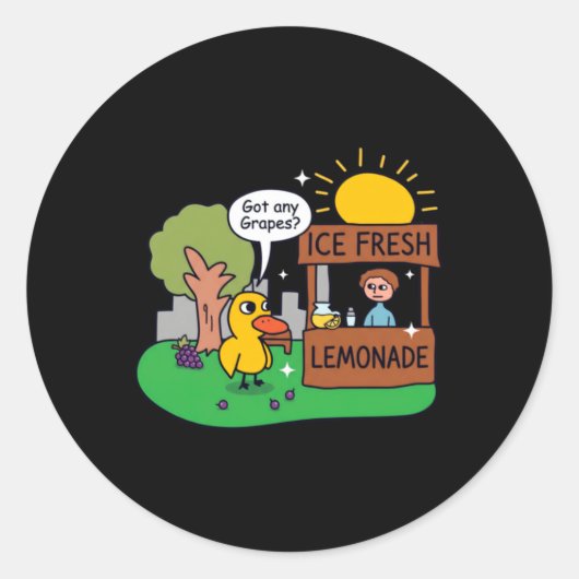 Eend vraagt om druiven limonadestand ronde sticker (Voorkant)
