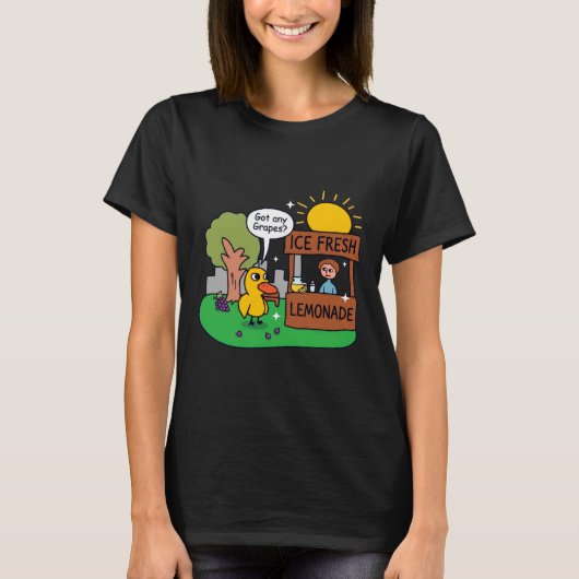 Eend vraagt om druiven limonadestand t-shirt (Voorkant)