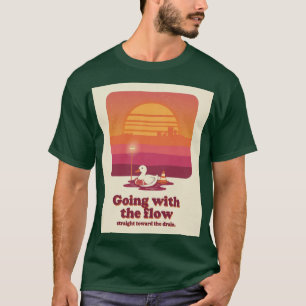 Eend Zwemring Plas Retro Zonsondergang T-Shirt