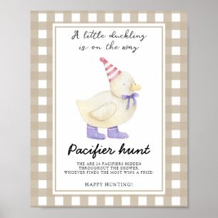 Eendachtige speen zoek baby shower spel poster