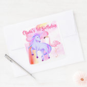 Eendags Eenhoorn Regenboog Flamingo Meisje Verjaar Vierkante Sticker (Envelop)