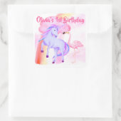 Eendags Eenhoorn Regenboog Flamingo Meisje Verjaar Vierkante Sticker (Tas)