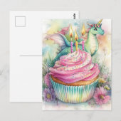 Eendagsdraak met Cupcake en Bloemen Briefkaart (Voorkant / Achterkant)