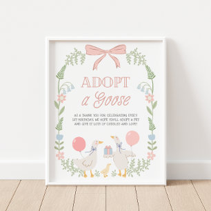 Eenden adopteren Roze Bloemige Verjaardagsdecorati Poster