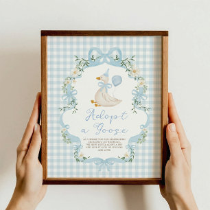 Eenden Adoptie Blauwe Strik Gingham Verjaardagsdec Poster