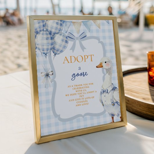 Eenden Adoptie Bord Blauwe Gingham Eerste Verjaard Poster