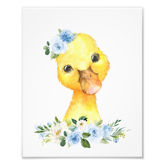 eenden, boerderijdieren, blauwe bloemen, jonge zus foto afdruk (Voorkant)