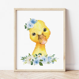 eenden, boerderijdieren, blauwe bloemen, jonge zus poster