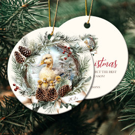 Eenden boerderijdieren Kerstmis pinecone krans Keramisch Ornament