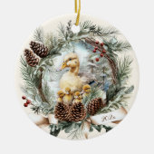 Eenden boerderijdieren Kerstmis pinecone krans Keramisch Ornament (Voorkant)