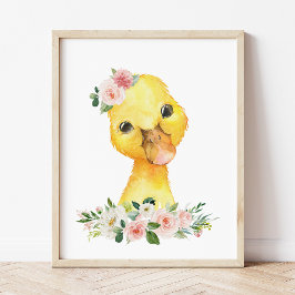 eenden, boerderijdieren, roze bloemen, meisjesseri poster