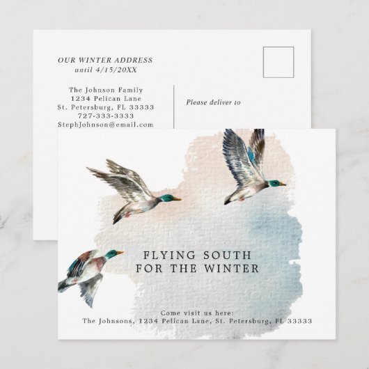 Eenden die zuid vliegen Tijdelijke adreswijziging Aankondigingskaart (Voorkant / Achterkant)