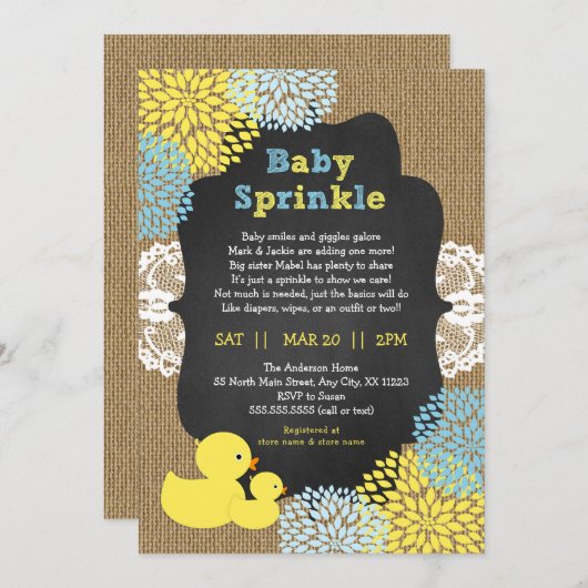 Eenden en Dahlia's baby strooien uitnodiging (Voorkant / Achterkant)