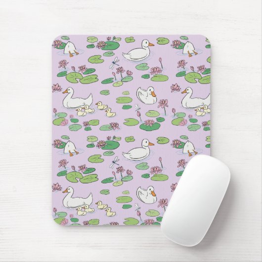 Eenden en waterlily Lavender Mousepad Muismat (Met muis)