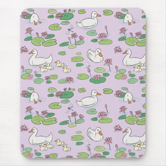 Eenden en waterlily Lavender Mousepad Muismat (Voorkant)