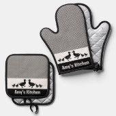 Eenden & Gingham Design Oven Mitt & Pottenhouder S Ovenwant & Pannenlap Set (Voorkant / Achterkant)