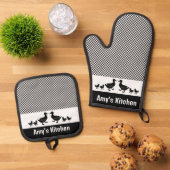 Eenden & Gingham Design Oven Mitt & Pottenhouder S Ovenwant & Pannenlap Set (Top down)