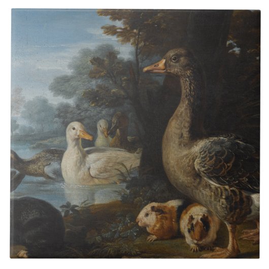 Eenden Guinee Pigs en een konijn in een gekookte L Tegeltje (Voorkant)