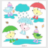 Eenden in de regen met paraplu's en regenlaarzen sticker (Vel)