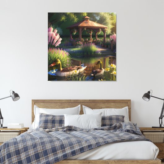 Eenden in de vijver canvas afdruk (Insitu (Slaapkamer))