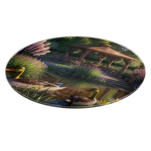 Eenden in de vijver snijplank (Hoek)