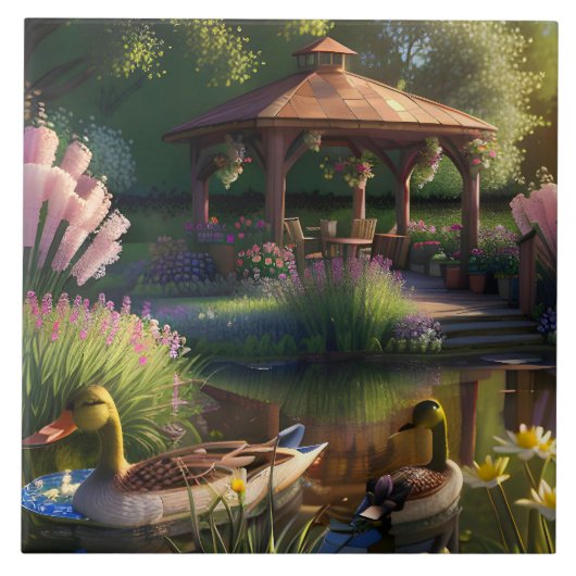 Eenden in de vijver tegeltje (Voorkant)