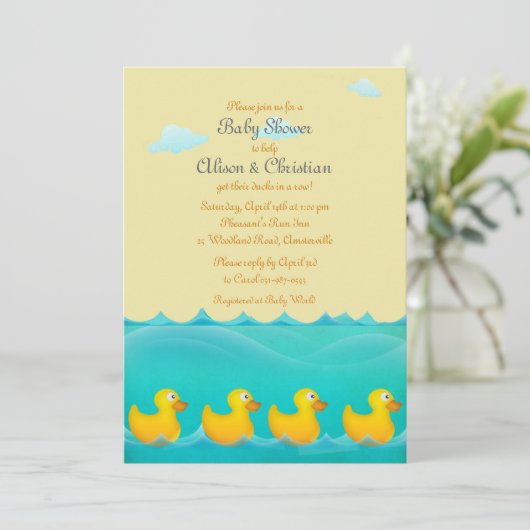 Eenden in een Row Baby shower Uitnodiging (Staand voorkant)