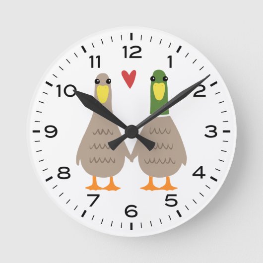 Eenden in Love Cute Ducks Holding Hands Ronde Klok (Voorkant)