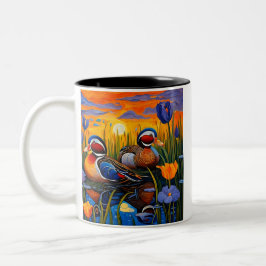 Eenden in riet tweekleurige koffiemok