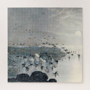 Eenden, Mallards en Zwans op het meer bij zonsonde Legpuzzel