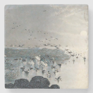 Eenden, Mallards en Zwans op het meer bij zonsonde Stenen Onderzetter